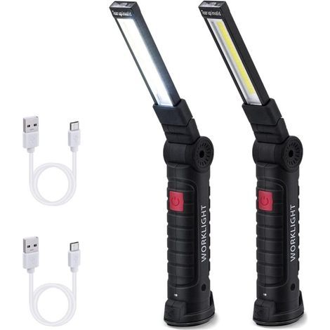 Work Light, Rechargeable COB Ultra Bright LED Work Light with Magnetic Base, 5 Modes, for Garage, Camping, Emergency, etc. - 2 Pieces - Large (1/4)