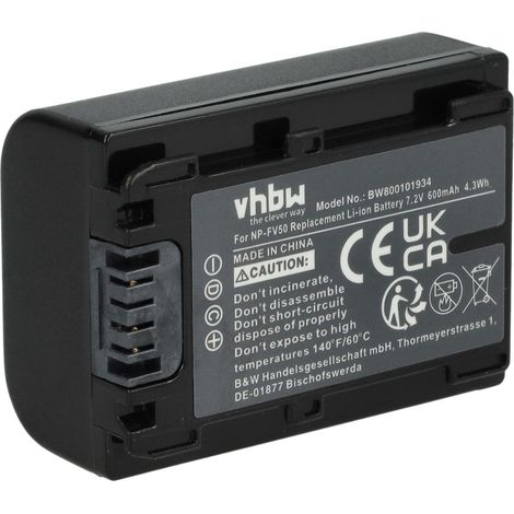 vhbw Akku kompatibel mit Sony FDR-AX33, DEV-50V, FDR-AX100E, FDR-AX43, FDR-AX60, DCR-SX85ES Videokamera Camcorder (600 mAh, 7,2 V, Li-Ion) + Infochip (1/5)