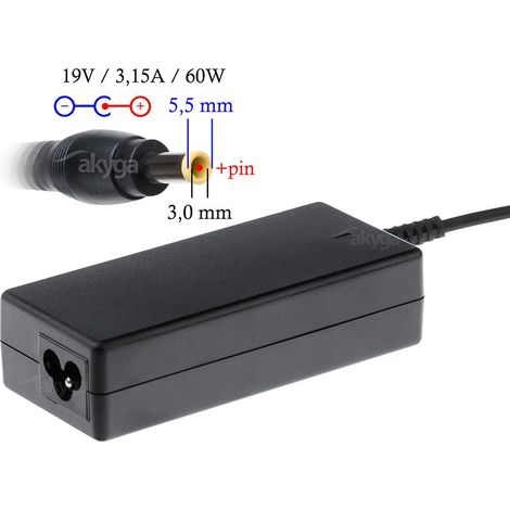 Alimentation pour ordinateur portable Akyga AK-ND-13, 19 V/3,16 A, 60 W, connecteur 5,5 x 3,0 mm + broche (1/5)