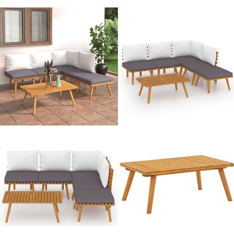 6-tlg. Garten-Lounge-Set mit Kissen Massivholz Akazie - Gartensofa - Loungesessel - Gartenmöbeln - Rattan Möbel - Holz Gartenmöbel - Home & Living