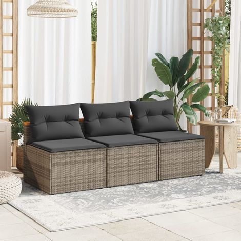 vidaXL Garden Sofas Armless with Cushions 2 pcs Grey Poly Rattan (1/5)
