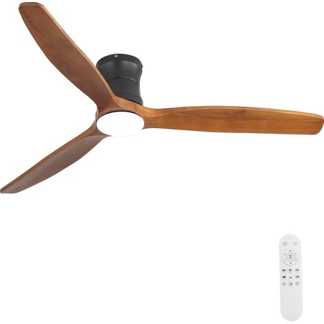 REDOM - Ventilatore da soffitto con luce, telecomando, motore DC silenzioso, LED dimmerabile, metallo nero opaco e legno (1/5)