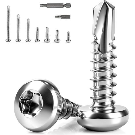 Lot de 80 vis Torx auto-taraudeuses en acier inoxydable M4,8x16 mm avec tête bombée - Vis auto-perceuses en acier inoxydable 410 à tête ronde auto-taraudeuses DIN 7504 - Vis pour toiture en métal pour (1/5)