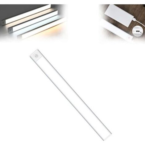 Éclairage à détecteur de mouvement, barre lumineuse LED magnétique, réglable en 3 couleurs, rechargeable, éclairage magnétique sous armoire pour cuisine, placard, couloir (blanc, 40 cm) (1/4)