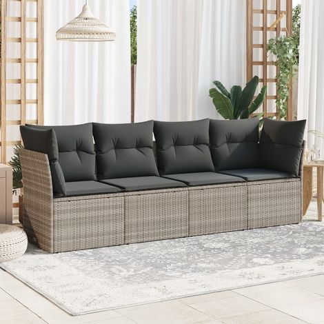 4-tlg. Garten-Sofagarnitur mit Kissen Hellgrau Poly Rattan (1/3)