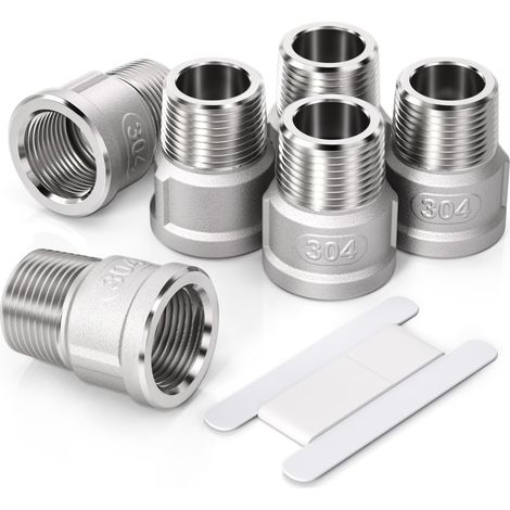 6 pièces 3/8 "mâle à 3/8" femelle BSP filetage en Acier inoxydable 304 douille hexagonale connecteur de réduction pour la Conversion de raccordement de tuyau (1/5)
