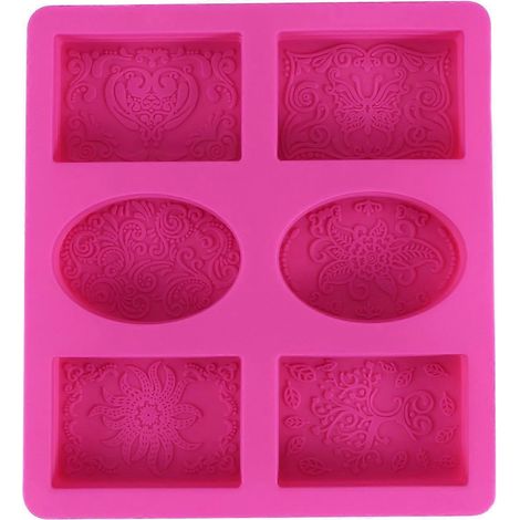 Moule à savon en silicone pour la fabrication de savon, 6 formes ovales 3D, motif floral, fait main, pour la salle de bain et la cuisine. (1/5)