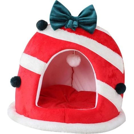 Cartoon cat bed, Christmas pet bed, Christmas-themed pet house, cozy cat house (1/4)