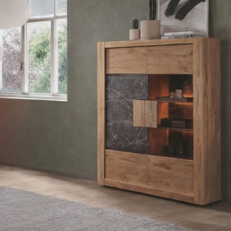 Vitrine moderne en bois avec portes vitrées et LED RACHA (1/5)