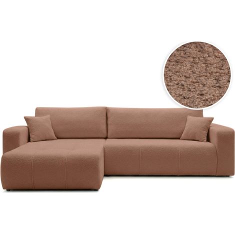 Canapé d'angle BARDOT max réversible convertible 5 places en tissu bouclette - Terracotta