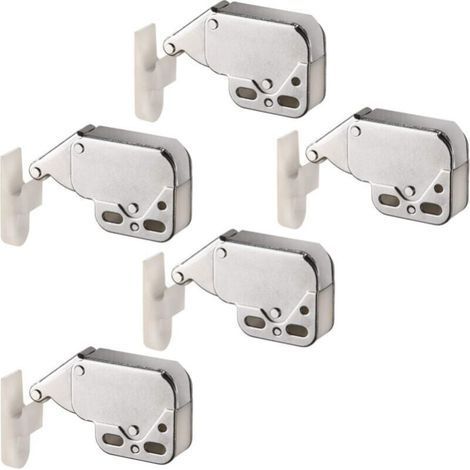 Pack of 5 Cabinet Door Spring Closer Automatic Push to Open Latch for Cupboard Swing Doors Nickel Plated Steel Latch 37x29x11mm and Plastic Receptacle 33x10mm (1/3)