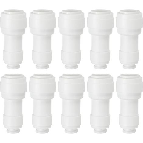 Straight Union Connector for Water Purifier 3/8" OD to 1/4" OD 1/4" OD 10pcs Connecting Tube Fittings for RO/DI Reverse Osmosis Water Purifier Plumbing System, White (1/5)