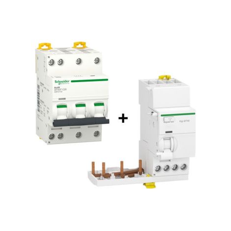 Schneider - IDT40T - Disjoncteur 3P+N - 32A - 6kA - courbe C + Bloc diff. 40A 30mA AC - Ru00e9f. : A9P22732+A9Y62740 (1/2)
