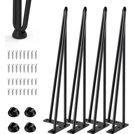 Lot de 4 pieds épingle à cheveux pour table basse, pieds à 3 barres, pieds de meuble en métal avec patins de protection, hauteur 40 cm. Compatibles avec les tables basses. Pieds épingle à cheveux noir (1/5)