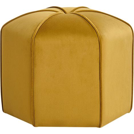 Pouf poggiapiedi moderno rotondo in velluto giallo Wishek