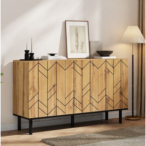 Aparador moderno 120x35x70 cm, mueble con 3 puertas, en tablero de partículas y metal, madera natural y negro (1/5)