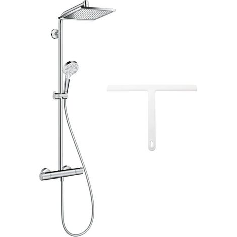 Hansgrohe Colonne de douche Crometta E 240 EcoSmart + raclette de douche silicone, crochet de suspension, blanc (27281000-HSB) (1/5)
