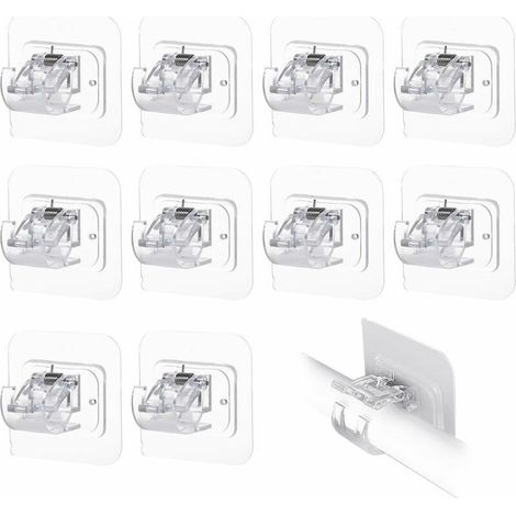 Lot de 10 supports de tringle à rideaux transparents, sans perforation, auto-adhésifs, pour fixation de tringles à rideaux (1/5)