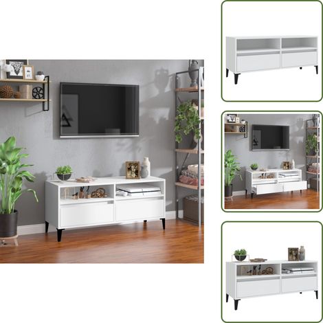 TV-Schrank Weiß 100x34,5x44,5 cm Holzwerkstoff - TV Schrank - Fernsehtisch - Wohnzimmerschrank - Regal - Weißer TV Stand