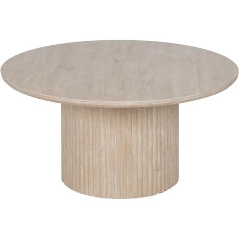 Table basse ronde pierre beige 90 cm pied cannelé CAELIS (1/5)