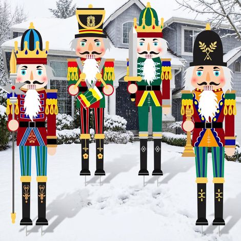Lot de 4 Panneaux de Noël Casse-Noisette avec Grands piquets pour décoration de Cour de Noël, décoration de Noël pour extérieur, pelouse, Porche (1/5)