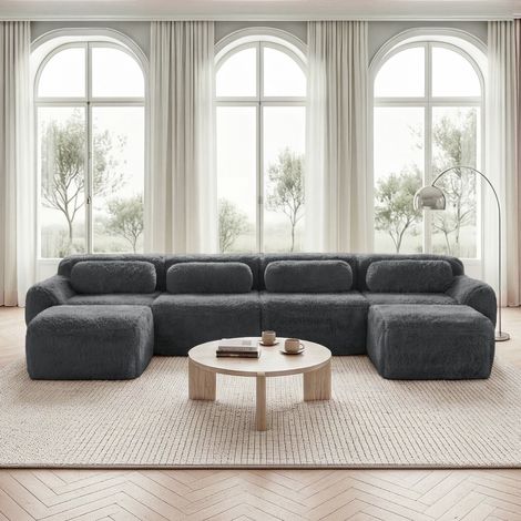Modulares U-Form Sofa ohne Montage Plüsch Grau OKMYHOME (1/5)