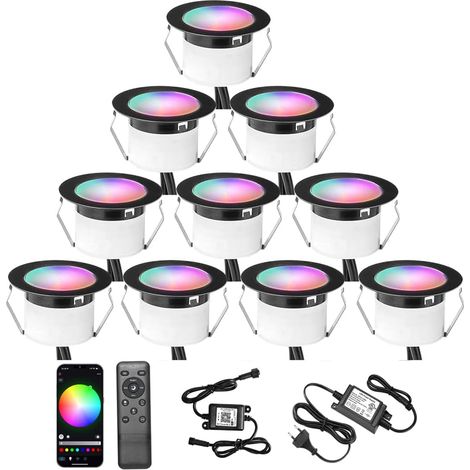 Mini Spot LED Encastrable Extérieur WiFi RGBW 12V Ø45mm(Lot de 10) Étanche IP67, via une application mobile, Commande Vocale, pour Terrasse Bois, Patio, Chemin, Mur, Jardin, Décoration (1/5)