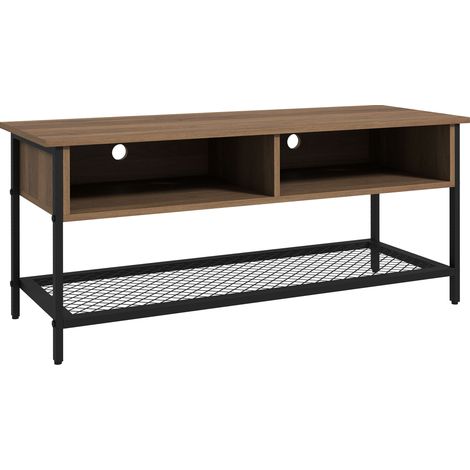 Mobiler TV-Ständer für Fernseher bis 48 Zoll, Industriestil, Holz und Stahl, 110 x 40 x 48 cm, Braun und Schwarz