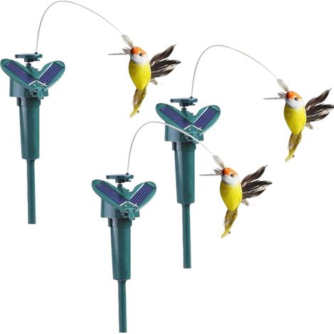 Lot De 3 Colibri Solaire Flottants, Decoration Jardin Exterieur Sur Piquet, Colibris Flottants à énergie Solaire, Colibris Dansants Volants Réalistes, Anti Mouche, Couleur Aléatoire, 13x8x8cm (1/4)