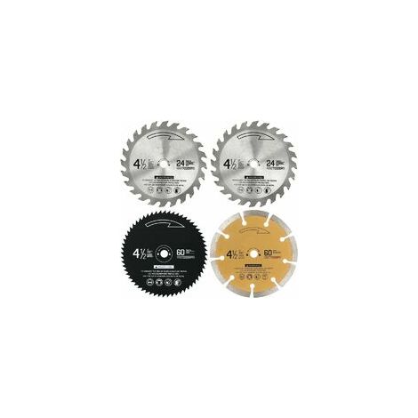 Lame De Scie Circulaire - 115 mm - 24 Dents TCT - 60 Dents HSS - Pour Bois Metaux Non Ferreux - Lot De 4 (1/5)