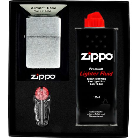 ZIPPO Feuerzeugset CHROME BRUSHED ARMOR Geschenkset Nr. 1