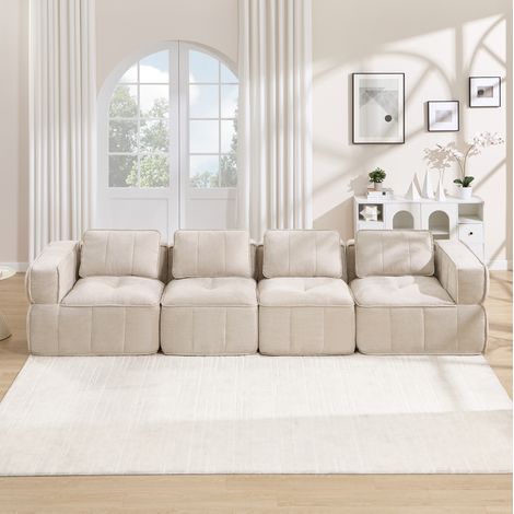 Modulares 4-Sitzer-Sofa 344 x 93 x 67 cm aus beigem Polyester, montagefrei – MEUBLIV (1/5)