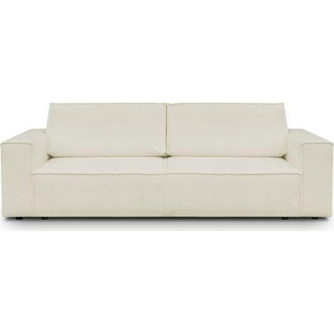 Canapé convertible 3 Places avec coffre de rangement en tissu bouclette écru - Harper (1/5)