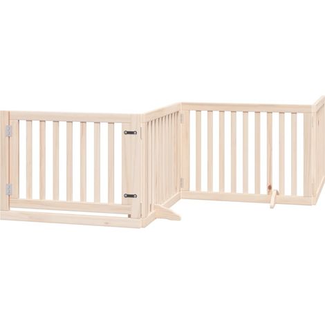 Barrière de sécurité pour chien animaux de compagnie avec porte pliable 6 panneaux bois peuplier marron