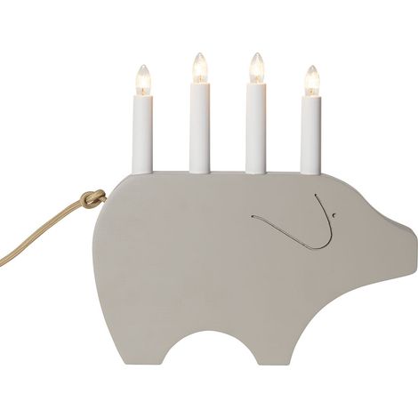 Star Trading Chandelier Gry, cochon, lampe de décoration, beige-gris, 4 flammes, bois, 28,5cm