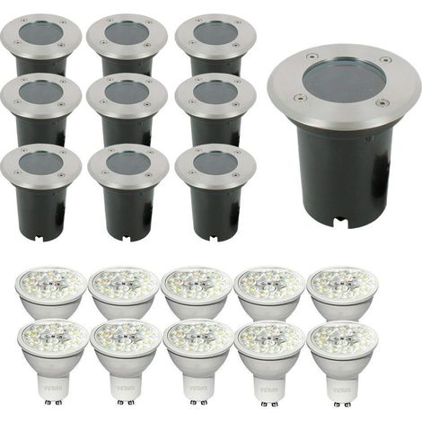 Arum Lighting – Lot de 10 spots encastrables de sol étanches IP67 – 10 ampoules GU10 6W CCT – 500 lumens – Installation sur béton ou bois