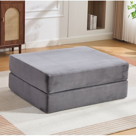 Pouf letto in velluto a coste grigio scuro, 2 blocchi di schiuma, 109 cm (1/5)