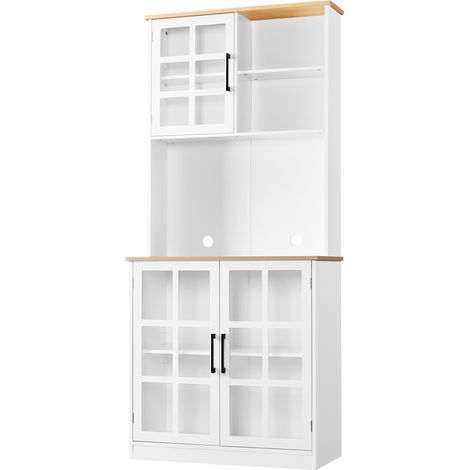 Homevive Alacena de Cocina Mueble Buffet Armario de Cocina Aparador de Almacenaje con Puertas de Vidrio, Estantes Ajustables 80 × 37 × 183 cm (1/5)