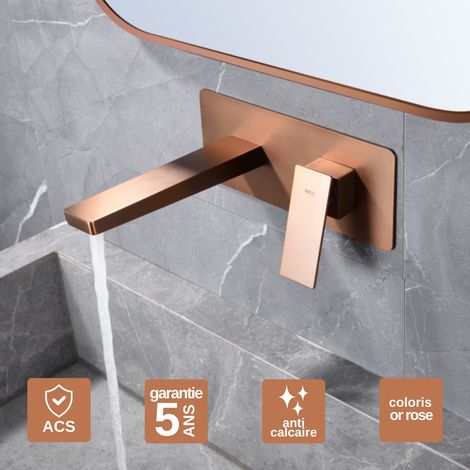Robinet Mitigeur Lavabo Encastré Salle de Bain or rose cuivré – Anti-Calcaire – Design Moderne - PISA IMEX (1/5)