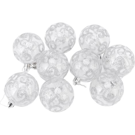 9-teiliges Set Weihnachtskugeln, exquisite, bruchsichere Kunststoff-Weihnachtsbaumkugeln zum Aufhängen, silberfarben (1/5)