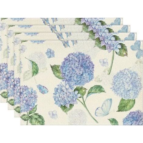Tovagliette con motivo floreale - Lino - Vari colori - Tovagliette grandi - 45x30 cm - Set da 4 (1/5)