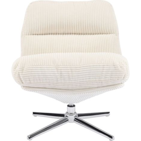 Homifab – Fauteuil pivotant en velours côtelé beige – Assise 360° – Dossier incurvé pour confort – Piètement chromé