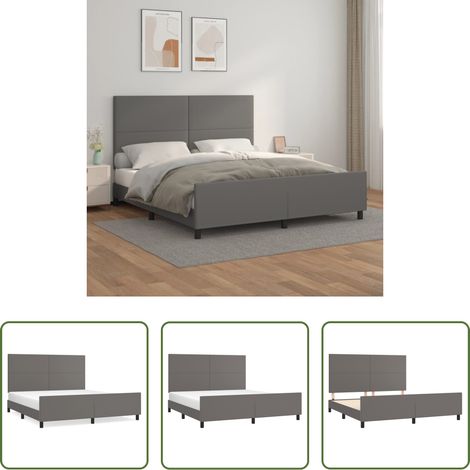 Tête de lit réglable - Cadre de lit sans matelas gris 160x200 cm similicuir (1/5)