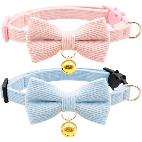 Lot de 2 Colliers pour Chat avec Nœuds Papillon et Grelots, Collier Chaton Réglable avec Boucle de Sécurité Anti-étranglement, Accessoires Doux pour Chats, Bleu et Rose (1/5)