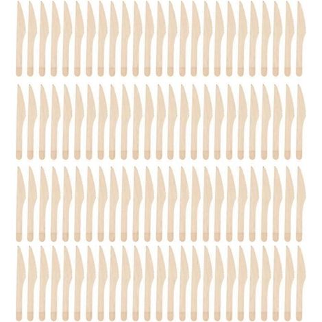 Ensemble de 100 couverts jetables en bois pour barbecues et camping - Couteau de 16 cm (1/5)