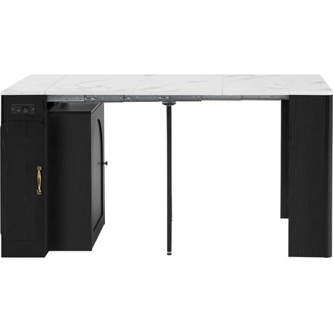 Kücheninsel auf Rollen, ausziehbar, schwarz, Marmoroptik, USB und Type-C (1/5)