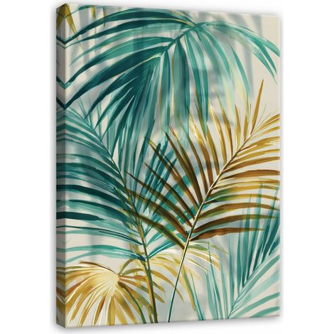 Leinwandbild Blätter Abstrakt Gold Glamour, elegante Wanddeko für Schlafzimmer und Wohnzimmer, hochauflösender Druck, 40 x 30 cm
