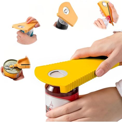 Ouverteur de bouteille universel jaune 19cm outil multi-fonctionnel ouvre-boîte (1/5)