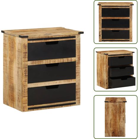 The Living Store Buffet avec 3 tiroirs 55x35x60 cm bois massif de manguier - Buffet - Armoire - Meuble De Rangement - Mobilier Retro - Bois Massif