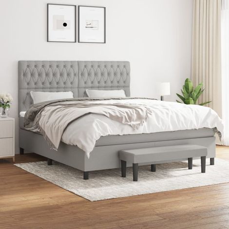 Cama box spring con colchón tela gris claro 180x200 cm (1/5)